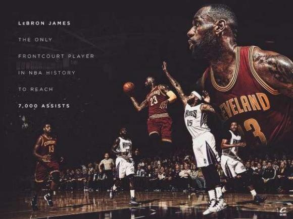 骑士队官方的图,着重强调了詹姆斯的7000次助攻.