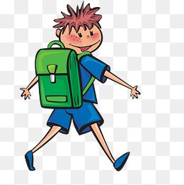 卡通手绘背着书包的男孩