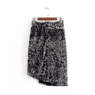 纯色亮片不规则半身裙短裙夜店风性感包臀裙2019春季新款欧美女装