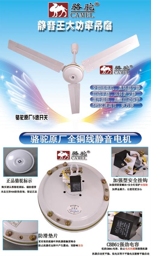 疯抢!骆驼 吊扇 吊顶电风扇家用现代简约铁叶48寸120cm吸顶扇