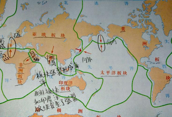 其实由岩石组成的地球表面并不是整体一块,而是由板块拼合而成全球