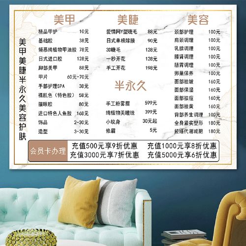 项目价格表墙壁装饰挂画半永久皮肤管理价目表海报设计定制挂墙贴纸