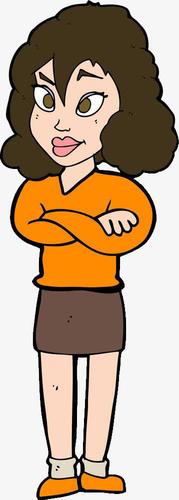 可爱卡通人物双手抱胸的女孩