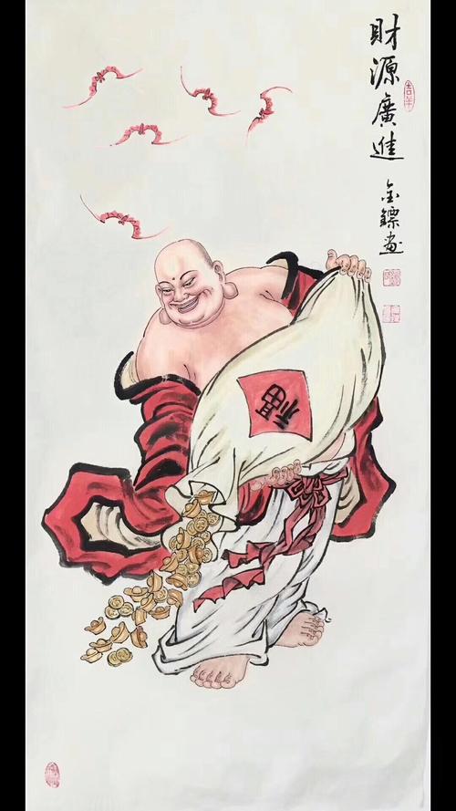 知名画家金标三尺弥勒佛系列,手绘尺寸100/50cm .