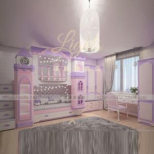 公主城堡床 梦幻 女童 儿童房二层床 上下床 实木儿童 多功能定制