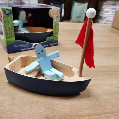 叮叮车来啦花园宝宝木质小船依古比古小木人划船木偶小人(礼物)