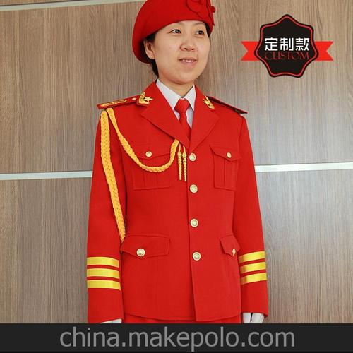 中老年成人红色军鼓腰鼓服装管乐队表演仪仗队文工团服饰军装定做图片