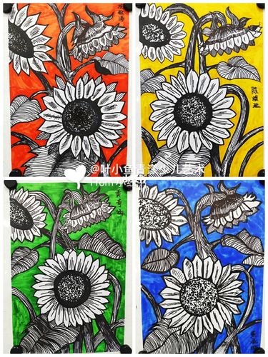 线描向日葵_线描_向日葵_艺术中心_创意美术_少儿创意