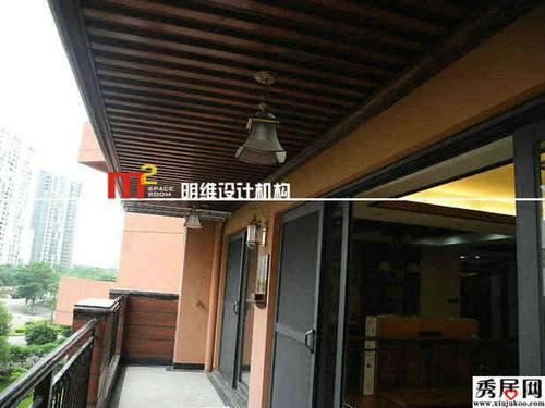 古典中式别墅室外生态木观景阳台吊顶装修效果图