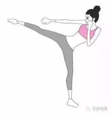 提膝向上,髋关节顺膝盖方向顶胯,并将腿伸直向上方踢出.