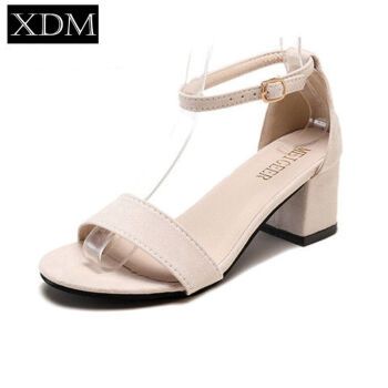 3345特大码凉鞋欧美鱼嘴高跟鞋时尚粗跟搭扣女鞋加大码4142米白色43