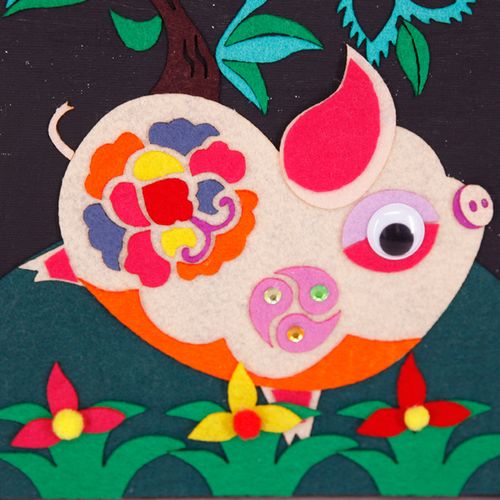 制作材料 diy 元旦新年喜猪送福粘贴画摆件彩绘涂色中国风儿童手工