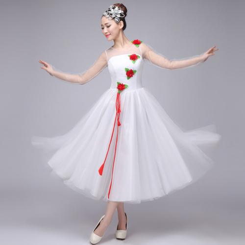 新款现代舞蹈长裙时尚开场舞大摆裙伴舞服装成人民族大合唱演出服