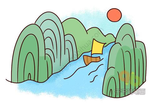 望天门山古诗配画图片简笔画