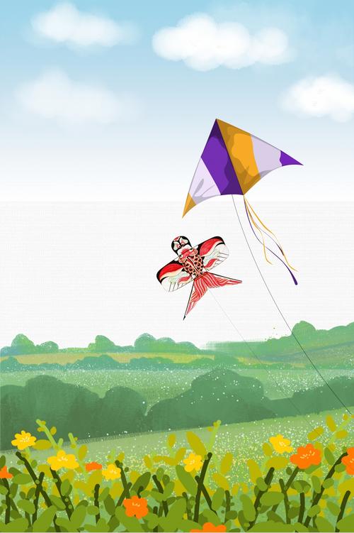 春天 放风筝 海报 背景模板
