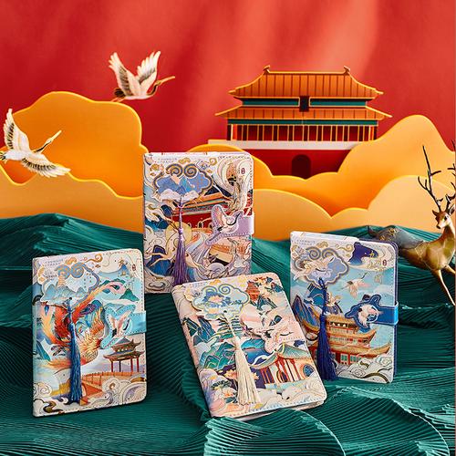 故宫风文创手账本立体彩页插画手帐本中国风笔记本本子复古风可爱pu磁