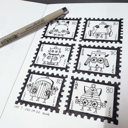 doodle邮票_邮票_手绘_针管笔_y园糖手绘团练30天_文化_绘画