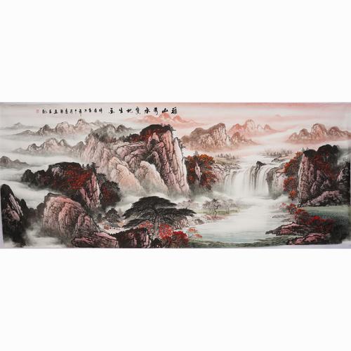 山水画手绘风水靠山招财国画画乾坤聚玉客厅背景墙国画