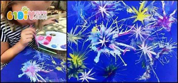 国庆节diy制作 吹吸管画烟花