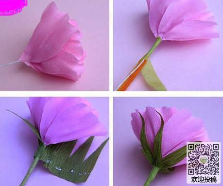 简单漂亮的粉红皱纸花的具体折法