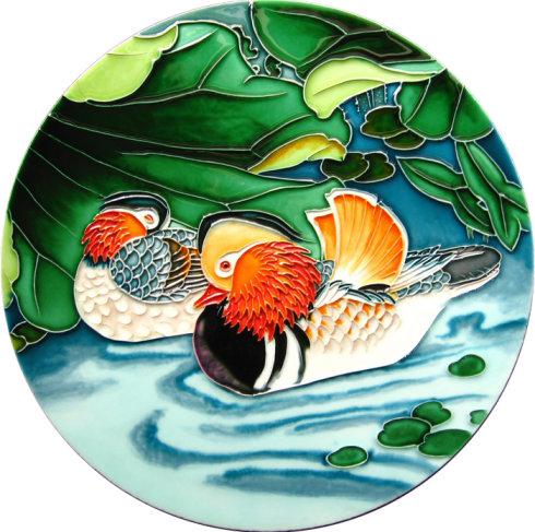 三彩釉画《荷花》 规格:400*400mm 外镶窄黑色边框