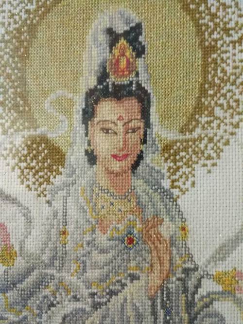 妈妈绣的十字绣滴水观音开过光保佑家庭和谐财源广进