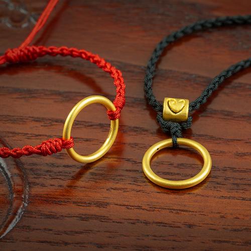 周福生黄金戒指女素圈戒指金三生三世抖音无忧戒古法素圈项链送礼