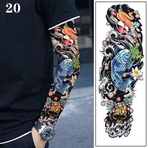 钟馗黑白无常麒麟花臂纹身贴防水男女持久默认花臂送4张半臂32号