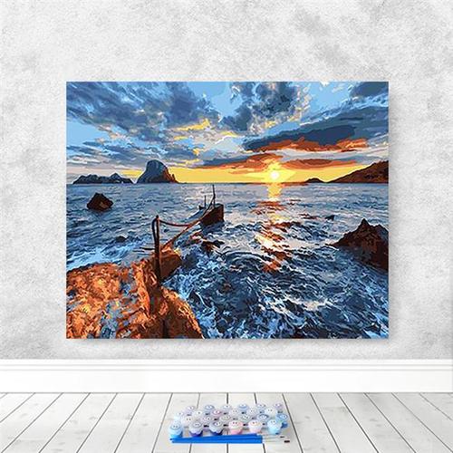 落日数字手绘黄昏夕阳美景diy油画填色家居diy