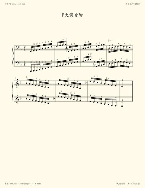 《f大调音阶 考级,钢琴谱》考级|弹吧|钢琴谱|吉他谱|钢琴曲|乐谱