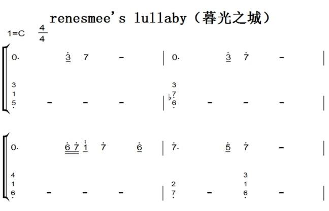 renesmee"s lullaby(暮光之城)影视原声版 钢琴双手简谱 简五谱 钢琴