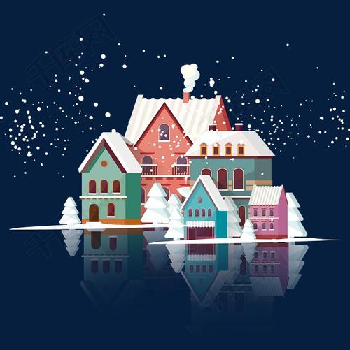 冬季冰雪中的房子矢量素材