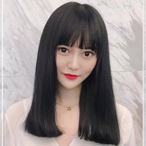 lisa假发女长发漫画齐刘海全头套式锁骨中长直发全真自然真发头套