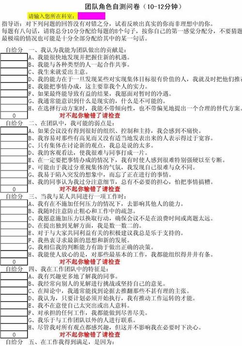 团队角色测试问卷工具