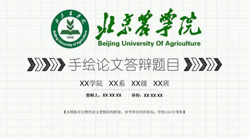 北京农学院 手绘论文答辩模板 精美框架式ppt模板