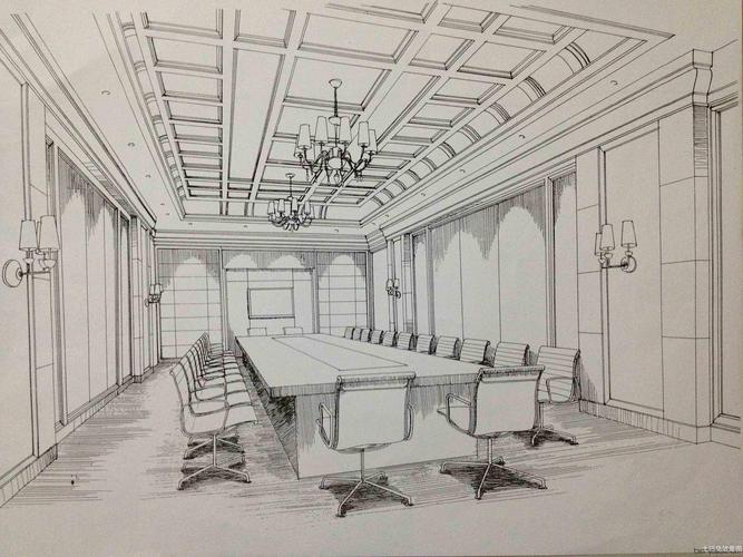 会议室黑白手绘装修效果图