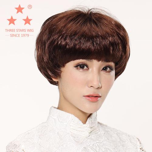三星 蘑菇头假发短直发妈妈短发 女士中老年短假发bobo头蓬松假发