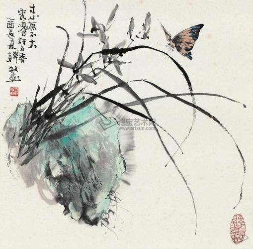 兰花蝴蝶 镜心 设色纸本