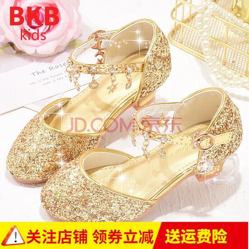儿童皮鞋女童公主高跟鞋小学生大童模特走秀演出配搭晚礼服水晶鞋