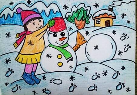 儿童简笔画冬天的雪人