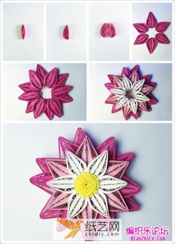 先做衍纸花朵,再用花朵做成花篮的方法