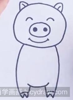 第六步:帮小猪画上一双手和肚脐,让小猪变的更生动形象.