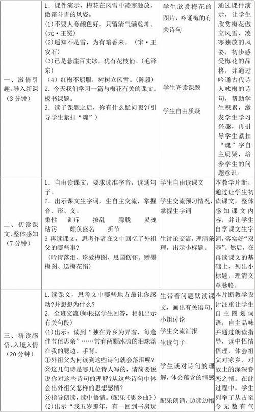 教学设计与反思模版(梅花魂)