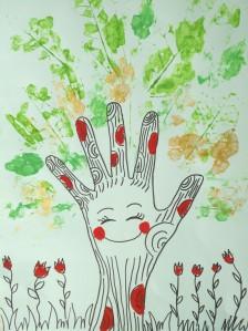 手掌树,叶子用真叶拓印而成