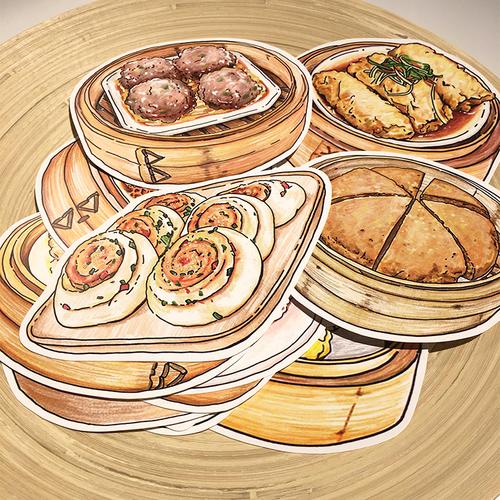 【推荐】第一弹《早茶》原创自制 手绘异形美食明信片 20张套装