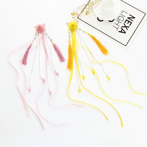 儿童发饰中国风飘带流苏发夹鸭嘴夹中大童表演头饰古风古装边夹子