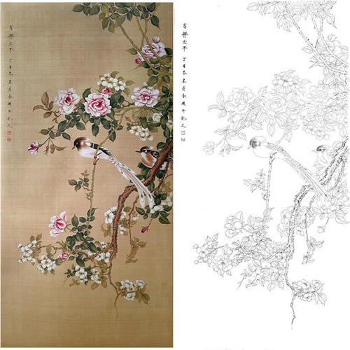 楚彦春复古风工笔花鸟白描底稿蔷薇多种白描尺寸可选cy04