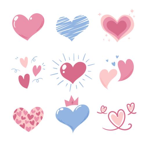 9个手绘风格可爱爱心矢量素材(ai/eps/png)