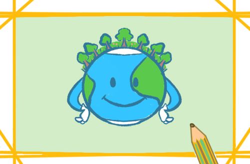 环保画之植树造林上色简笔画图片教程