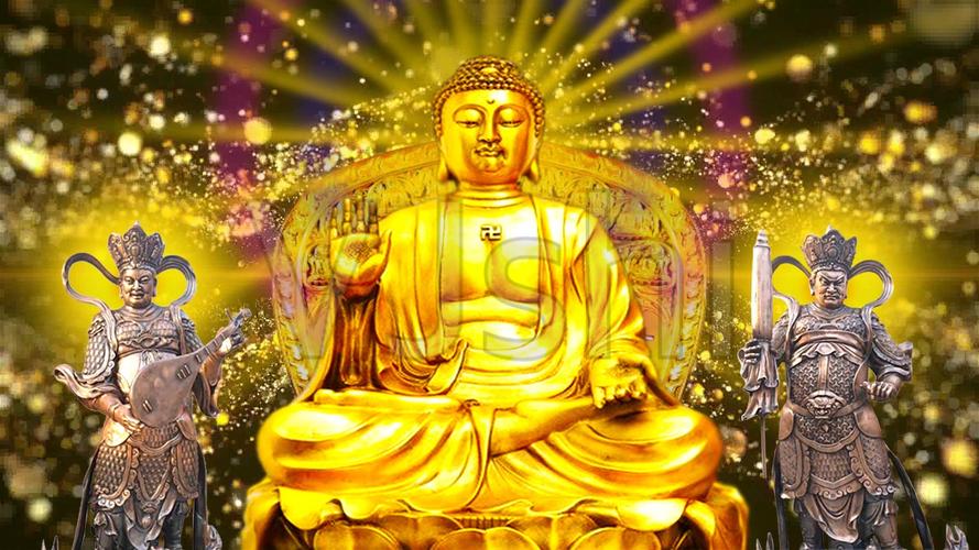 如来佛金身坐像-金色粒子背景_1920x1080_高清视频素材下载(编号